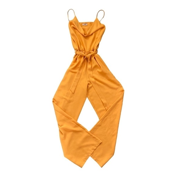 H2O Italia Tinomi Cowl Neck Wide Leg Jumpsuit with detachable Belt in Marigold - Picture 6 of 13